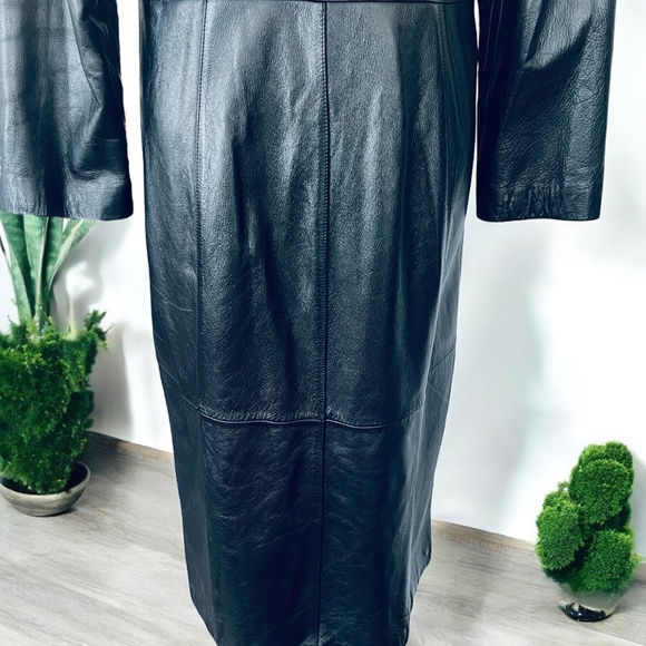WINLIT New York Size Medium Black Leather Trench Coat Mob Wife Matrix 80s VGC - Picture 7 of 14